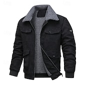 cheap Casual Jackets-Men&#039;s Corduroy Jacket Fleece Jacket Formal Home Thermal Warm Pocket Fleece Collar Fall Winter Solid Color Active Neutral Regular Black Brown Gray Jacket