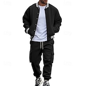 abordables sudaderas basicas-Hombre Sudadera Tracksuit Conjunto de atuendo Escote Chino Exterior Diario Deportes Correa Bolsillo Raya Negro Rojo Azul Marino Poliéster Ropa de Deporte Moda Ropa de calle Primavera