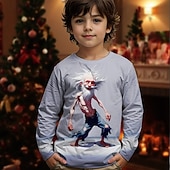 cheap Kid&#039;s Christmas Tops-Christmas Boys&#039; 3D Graphic Cartoon T shirt Tee Long Sleeve Spring Fall Fashion Basic Kids 4-12 Years Crew Neck Outdoor Casual Daily Regular Fit