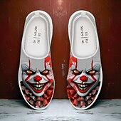 abordables Chaussures pour Hommes-Baskets à enfiler pour hommes avec imprimé visage de clown effrayant, chaussures décontractées de style horreur pour costume d&#039;Halloween et marche