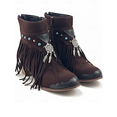 levne Cowboy &amp; Western Boots-dámské boho třásňové kotníkové boty s kouzlem lapače snů, ideální na festivalové nošení i běžné outfity