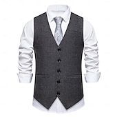 abordables Gilet pour homme-Homme Gilet en tweed Gilet Formel Mariage Vacances Quotidien ancien Mode Printemps Automne Avec Poches Boutons Polyester Confortable Chevrons Simple Boutonnage Col en V Revers Coupe Slim Marron Gris