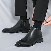 levne Dámské boty-Pánské hnědé kotníkové boty chelsea z umělé kůže – boční zip na zip, vhodné do práce, kanceláře i na běžné nošení