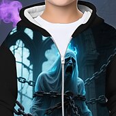billiga Pojkes Halloween kostymer-Halloween Pojkar 3D Spöke Huvtröja Kappa Ytterkläder Långärmad Vår Höst Förtjusande Sport Barn 4-12 år Blixtlås Gata Dagligen Normal