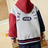 billiga Pojkars basebolljackor-Barn Unisex Baseballjackor Ytterkläder Färgblock Långärmad Komfort Knappar Mjukt Täcka Utomhus Mode Dagligen Blå Grå Vår Höst 4 år +