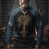 levne Vintage etnické mikiny-Pánské Mikina Vodní modrá Khaki Tričkový Strom života Yggdrasil Keltský uzel Tisk Ležérní Denní Streetwear Vinobraní Viking Podzim Zima Oblečení Mikiny s kapucí Mikiny Dlouhý rukáv