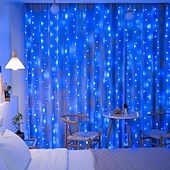abordables Guirlandes lumineuses à brancher-1x 3x3m ip44 cascade rideau led fée chaîne lumière guirlande débit d&#039;eau météore douche pluie lumières pour fenêtre glaçon coloré décor éclairage ac110v 120v 220v 230v 240v eu us plug