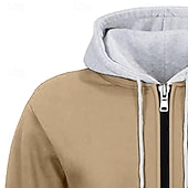 economico felpe con cappuccio da uomo di base-Per uomo Felpa con cappuccio Felpa con cappuccio a zip intera Rosso bordeaux Nero Bianco Blu marino Cammello Con Cappuccio Semplice Patchwork Blocco di colore Sport &amp; Outdoor Casuale Quotidiano