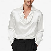 economico Camicie in raso da uomo-Per uomo Camicia Camicia in raso Camicia elegante Camicia casual Camicia con Bottoni Camicia da Ballo Semplice Formale Matrimonio Nero Bianco Vino Blu marino Manica Lunga Scollo a Cascata Tutte le