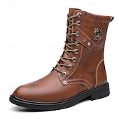 Czarne, skórzane, sznurowane, męskie buty bojowe z okrągłym metalowym logo, grubą podeszwą i wojskowym stylem – idealne dla motocyklistów Harley'a, miłośników mody punkrockowej, osób lubiących swobodne chodzenie na świeżym powietrzu i do codziennego użytk tanie Buty bojowe-Czarne, skórzane, sznurowane, męskie buty bojowe z okrągłym metalowym logo, grubą podeszwą i wojskowym stylem – idealne dla motocyklistów Harley'a, miłośników mody punkrockowej, osób lubiących swobodne chodzenie na świeżym powietrzu i do codziennego użytk