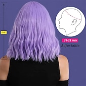 billiga Festperuker-Purple Wig with Bangs Soft Short Bob Wavy Wigs for Women Synthetic Shoulder Length Women's Curly Wigs for Halloween Costumes Cosplay Daily