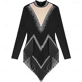 ieftine rochie de concurs-Rochie de dans latino strălucitoare pentru femei, cu mânecă lungă, cu ciucuri, cha cha, salsa, rumba, tango