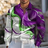 Недорогие Мужская атласная рубашка-Муж. Геометрический рисунок Мрамор Абстрактное жидкое искусство Рубашка Атласная рубашка Длинный рукав Мода Повседневная Отпуск На каждый день Лето Весна Осень Отложной 3D печать Рубашки на пуговицах