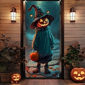 abordables Couvre-portes d&#039;Halloween-Couvertures de porte d&#039;Halloween, tapisserie de citrouille et d&#039;épouvantail, décoration de rideau de porte, toile de fond de récolte effrayante, bannière de porte pour porte d&#039;entrée, décoration de