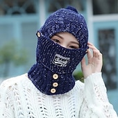 tanie ogrzewanie i chłodzenie-Czapka dzianinowa z ochraniaczami na uszy, damska, zimowa, ciepła, z podszewką z polaru, komplet czapek z grubej dzianiny, odpinana maska na twarz, akcesoria do jazdy na rowerze na świeżym powietrzu i