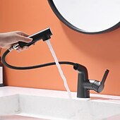 cheap Bathroom Sink Faucets-Bathroom Sink Faucet with Pull Out Spray,Brass Liftable 3-modes Electroplated / Painted Finishes Centerset Single Handle One Hole Lavatory Rotating Spout for Cold and Hot Water Bath Taps
