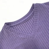 preiswerte Geripptes Strick-T-Shirt-Herren T Shirt Geripptes Strick-T-Shirt T-Shirt Langarmshirt Langarm V Ausschnitt Frühling Herbst Winter Einfach Grubenstreifen Mode Designer Basic Stricken Urlaub Straße Lässig Schwarz Weiß Violett