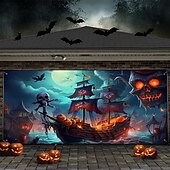 tanie Gobeliny ścienne-Halloween gobelin Osłona bramy garażowej Duży wiszący Szkielet Statek piracki Fantazja Mroczny Punk Gotycki Impreza Obuwie turystyczne Tła do zdjęć Podwórze Nawiedzony dom Wystrój domu