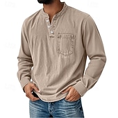 levne Ležérní tričko Henley-Pánské Retro Tričko Henley Tričko Tričko Dlouhý rukáv Retro Na běžné nošení Ležérní Jaro Podzim Celý rok Černá Růžová Fialová Vodní modrá Trávová zelená Henley Tričko Henley