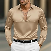 economico Camicie in raso da uomo-Per uomo Camicia Camicia in raso Camicia elegante Camicia casual Camicia con Bottoni Camicia da Ballo Semplice Formale Matrimonio Blu chiaro Nero Bianco Blu marino Manica Lunga Scollo a V Tutte le
