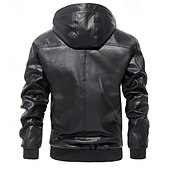 economico Giacca in ecopelle-Per uomo Giacca in Ecopelle Giacca da Moto Vacanza Quotidiano Antivento Caldo Tasca Autunno &amp; Inverno Semplice Moda Classico Con Cappuccio Regolare Nero Vino Marrone Giacca