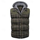 economico Gilet Puffer da Uomo-Per uomo Gilet imbottito Gilet Vacanza Quotidiano Data Moda Casual Autunno Inverno Tasca Poliestere Caldo Confortevole Plaid Cerniera Con Cappuccio Vestibilità regolare Rosso Verde Verde militare