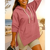 economico Felpa &amp; Sweatshirt-Per donna Felpa con cappuccio Felpa pullover Manica Lunga Top Athleisure Autunno Tinta unita Con tasche cascante Extra large All&#039;aperto Viaggio Vacanze abbigliamento sportivo Abbigliamento sportivo