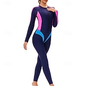 お買い得  ワンピースラッシュガード-女性用 ラッシュガード 全身水着 ダイブスキンスーツ パッチワーク UPF50+ 速乾性 高弾性 長袖 スイムウェア サーフィン 潜水 シュノーケリング 夏