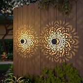levne Zahradní osvětlení-Solární nástěnné světlo kovová lucerna solární venkovní světlo na terasu kroky mandala téma voděodolné LED solární projektor osvětlení pro zahradu sloupec terasa dvůr dekorace