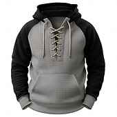 abordables Sudaderas Básicas_-Hombre Sudadera Sudadera con estampado de gofres Sudadera Con Capucha Pull-over Verde Ejército Azul Marino Azul Piscina Caqui Gris Con Capucha Plano Acordonado Retazos Deporte Casual Diario Ropa de