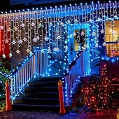 cheap Plug-in High Voltage Lights-96LED Snowflake Curtain Lights 3.5m 8 Modes Lighting for Thanksgiving New Year Valentine's Day Home Balcony Living Room Garden Porch Atmosphere Decoration
