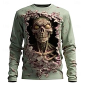 abordables T-shirts d&#039;Halloween-Halloween Homme Zombies 3D T-shirt manche longue T-shirt Impression 3D Col ras du cou Chemise Mode Exagéré Rue Occasionnel Quotidien Vert 1 # Vert 2# Vert 3# Été Printemps Automne Vêtement Tenue S M