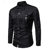 abordables camisa con botones para hombre-Hombre Camisa Camisa de verano Camisa casual Abotonar la camisa Negro Vino Verde Ejército Manga Larga Plano Diseño Vacaciones Hawaiano Botones Ropa Mezcla de Algodón Moda Casual Cómodo