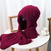 halpa lämmitys &amp; jäähdytys-integroidut korvasuojat tuulenpitävä lippis huivi naisten talvipipo ja -huivi neulottu pipo fleecevuorilla paksunnettu pipo huivilla lämmin virkattu palmikkoneule täyspeittoinen ulkoilutarvikkeet kylmälle säälle