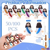 preiswerte Ostern-50/100 Stück kleine Jesusfiguren, Original Jesus, ich liebe dich, in Großpackung, winzige Statuen, Mini-Gummispielzeug zum Verstecken spielen, Weihnachts-, religiöse Party-Gastgeschenke, Sonntagsschule