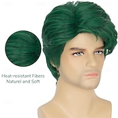 cheap Party Wigs-Green Wigs Short Straight Green Wig for Men Synthetic LayeSchool Theme Cosplay Wig