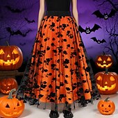 billiga Halloween Bottoms-Dam Kjol Gunga Mode Ledigt Maxi Mellanhög midja Kjolar Blommig Sparkle Tulle Microelastisk Semester Halloween Röd Orange Kaki Vår Polyester