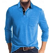 preiswerte Klassisches Poloshirt für Herren-Herren Golfshirt Golf Poloshirts Arbeit Lässig Revers Langarm Basic Modern Einfach Tasche Knöpfe Frühling Herbst Normale Passform Schwarz Weiß Marineblau Dunkelgrün Khaki Armeegrün Golfshirt