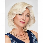 Women’s Platinum Blonde Short Layered Bob Wig Natural Looking Realistic Synthetic Hair Heat Resistant Side Part Elegant Daily Wear Fashion Style4