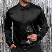 economico Camicie in raso da uomo-Per uomo Camicia Camicia in raso Camicia elegante Camicia casual Camicia con Bottoni Camicia da Ballo Semplice Formale Matrimonio Nero Bianco Vino Blu reale Manica Lunga Bavero Primavera &amp; Autunno