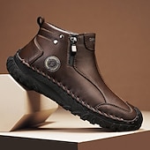 abordables Bottines-Homme Bottes Rétro Marche ancien Quotidien PU Confortable Bottes Mi-Mollet Mocassin Brun foncé Noir Gris Printemps Automne