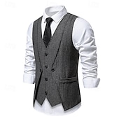 preiswerte Herrenweste-Herren Weste Gilet Urlaub Party Geschäft Mode Lässig Frühling Herbst Tasche 2 in 1 Knöpfe Polyester Bequem Einfach Einreihig Ein-Knopf V Ausschnitt Normale Passform Wein Marineblau Dunkelgray Kaffee