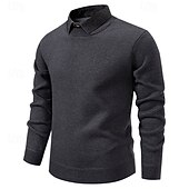 cheap Men&#039;s Pullover Sweater-Men&#039;s Pullover Sweater Jumper Knit Sweater Ribbed Knit Regular Tops Knitted Fleece Plain Turndown Fashion Basic Vacation Daily Wear Clothing Apparel Winter Black Dark Gray S M L