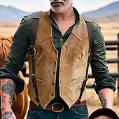 preiswerte Herrenweste-Herren Weste aus Wildlederimitat Weste Gilet Urlaub Party Geschäft Mode Lässig Frühling Herbst Tasche Knöpfe Polyester Bequem Einfach Einreihig Ein-Knopf V Ausschnitt Normale Passform Schwarz