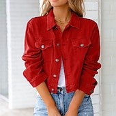 billige Skjorte jakker-Dame Denimjakker Bekvem Lomme Knapper Elegant Mote Utendørs عادي Ut på byen Fritid / hverdag Helg Cardigan Normal Knaphul Normal Langermet Yttertøy Svart Hvit Gul Vår Høst