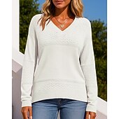 billiga Huvtröja &amp; Sweatshirt-Dam Stickad tröja Pullover tröja Ihålig Långärmad Överdelar Fritids- Höst V-hals Färgblock Mode Utomhus Resor Sport Sportkläder Sportkläder Vinrött Svart Vit