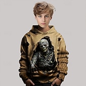 billiga Pojkes Halloween kostymer-Halloween Pojkar 3D Dödskalle Huvtröja Långärmad Vår Höst Mode Streetwear Barn 4-12 år Huva Utomhus Ledigt Dagligen Normal