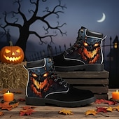 olcso Férfi cipők-férfi harci csizma tüzes koponya mintával – gótikus halloween stílusú bokacsizma partira, cosplayre és szabadtéri viseletre
