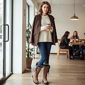 Недорогие Снежные и зимние ботинки-Жен. Ботинки Зимние сапоги Замшевые туфли Повседневные Однотонный На флисе Сапоги до середины икры Шнуровка На толстом каблуке Круглый носок Минимализм Нубук Искусственная замша Шнуровка