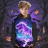 Недорогие Мальчиковые 3D Животные-Хэллоуин Мальчики 3D Мультипликация Динозавр Толстовка Длинный рукав Весна Осень Мода Уличный стиль Дети 4-12 лет Капюшон на открытом воздухе Повседневные Стандартный